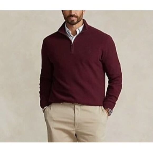 Polo Ralph Lauren Other - Polo Ralph Lauren Mens Quarter Zip Sweater Maroon Red size XXL Mesh Knit Cotton